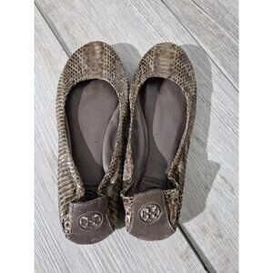 TORY BURCH Size 7.5M Eddie Watersnake Ballet Flats Leather Slip On -flaw